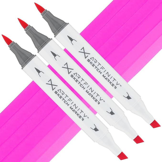 Artfinity Sketch Markers - Set of 3 - Fluorescent Pink FRV1, Vibrant, Professional, Dye-Based Alcohol Markers for Artists, Drawing, Travel, & More