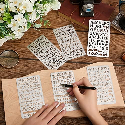 Lewtemi 6 Pcs Metal Wood Burning Stencils, Letter Style Letters Numbers