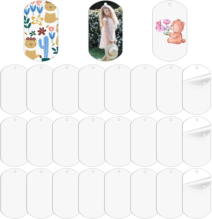 24Pcs Clear Acrylic Blanks for Crafts, Acrylic Keychain Blanks with Hole,Transparent Cylindrical Ornaments Sign for Milestone Markers, Name Cards, Cutting and Engraving, Painting and DIY Projects