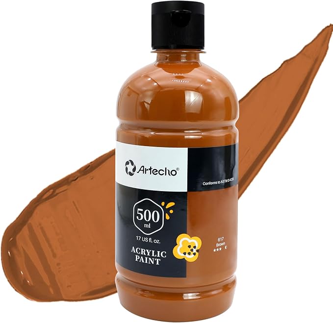 Artecho Brown Acrylic Paint 500ml / 17oz Large Bottle