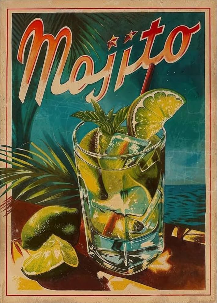 Retro Cocktail Diamond Art Kits for Adults, Mojito Diamond Painting Kit Adults for Beginners, Round 5D DIY Dimond art,Full Drill Painting Kit Art and Crafts for Adults Home Wall Decor【11.8x15.7inch】