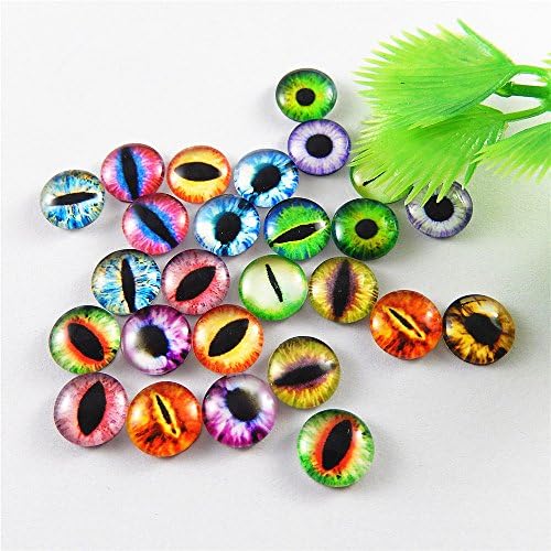 Julie Wang 10mm 100pcs Dragon Eyes Flatback Glass Cabochon Dome Cameo for Artworks Making Jewelry Craft DIY Supplies 0.39inches