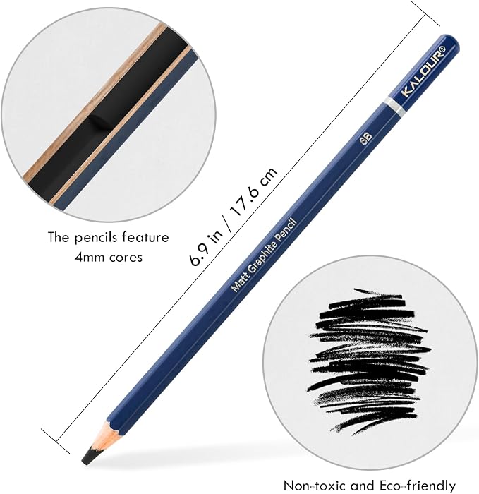 KALOUR PDAS Professional Drawing Pencils for Sketching – 6 pcs Matte Graphite Pencil Set (HB–12B), Sketch Pencil Set for Drawing, Shading & Artists