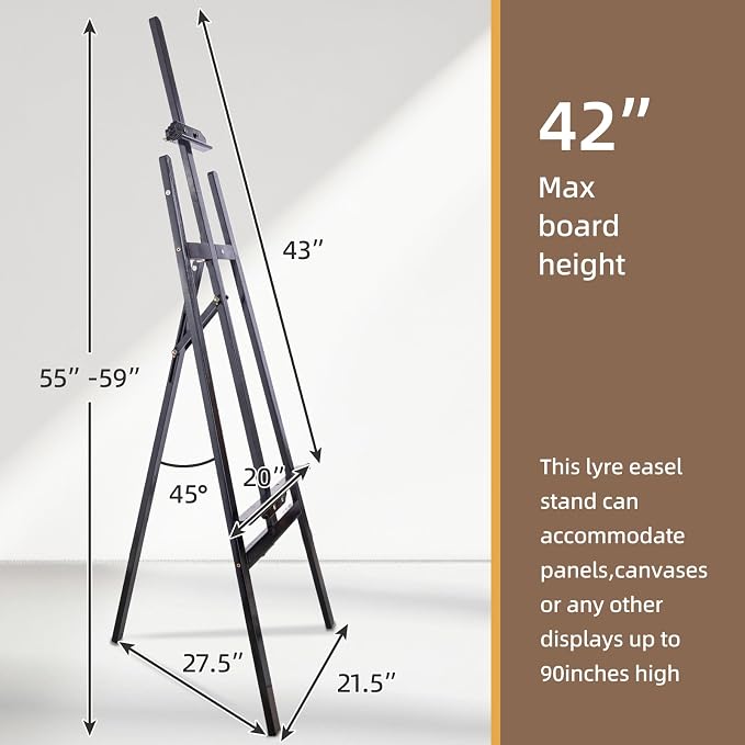 Falling in Art Adjustable Wooden Easel Stand for Painting&Display, Black | Folding Art Easel for Display, Drawing, Wedding Sign and Poster, Suitable for Kids and Adults, Holds Up to 42"