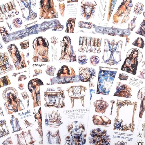 Astrology Sticker Book for Journaling, Pre-Cut Gorgeous Scrapbook Sticker for Adults Women, Transparent PET Washi Paper Materials for Collage Art, Card Making, Junk Journal