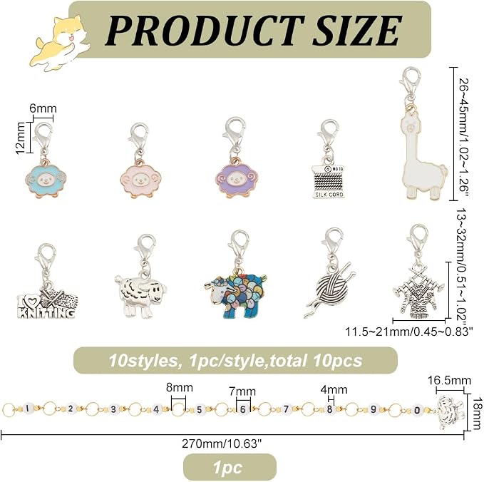BENECREAT 11Pcs Sheep Theme Charm Stitch Marker, Knitting Counter Chain