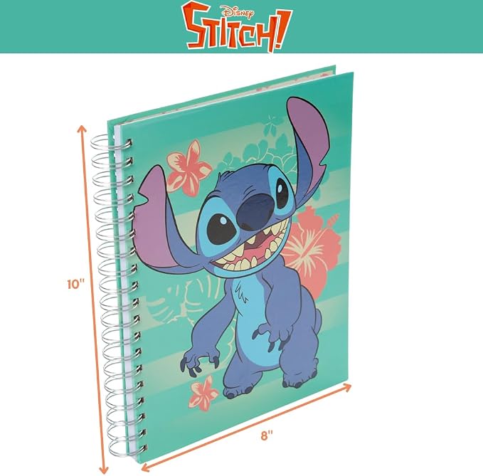 Disney Stitch Sketchbook for Kids with Washable Markers, 86 Blank Pages Spiral Bound, Turquoise