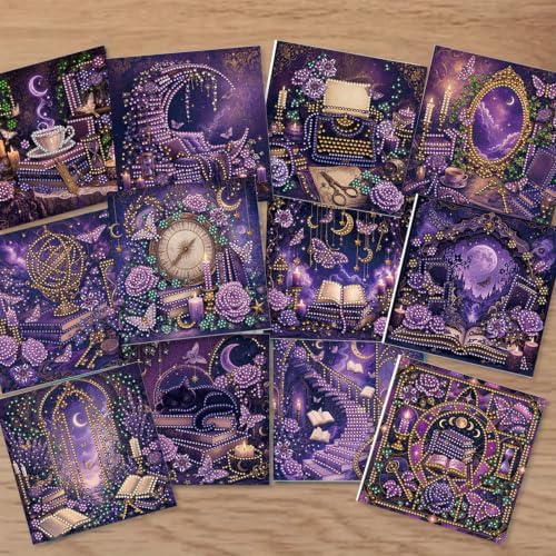 POETRYDRAW DIY Diamond Art Painting Greeting Card Kit, Creative Craft Set for Card Making，Dark Academy