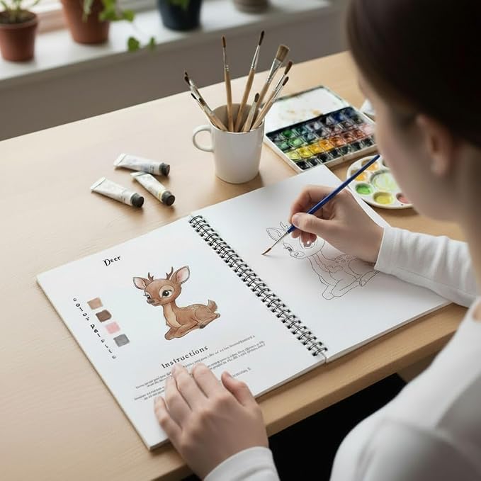 Watercolor Workbook,15 Animal Patterns of Original DIY Designs,16 Colors Watercolor Paint Set with Brush Palett,Beginner-Friendly Water Color Workbooks,Water Coloring Book for Adults