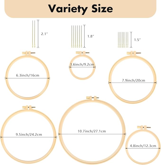 Caydo 6 Pieces Embroidery Hoops with 16 Pieces Needles, 3 Inch to 10 Inch | Cross Stitch Hoop Small Embroidery Hoop Set for Embroidery, Punch Needle, Craft Sewing and Ornaments