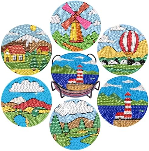 Leatrice 6PCS Diamond Art Coasters Small Diamond Painting Kits for Adults
