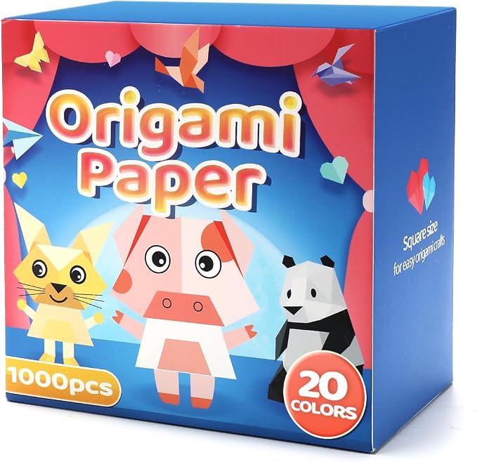 IOOLEEM Origami Paper, 1000 Sheets, 20 Colors, 6 Inch Square, Double Sided Colored Paper for Crafts DIY Party & Decoration