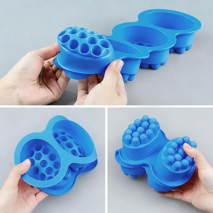 SJ Silicone Massage Soap Mold, 2-Pack 4-Cavity Soap Making Mold | Handmade Hair Brush Shampoo Bar Molds, Food Grade, BPA Free, Easy Release, Reusable