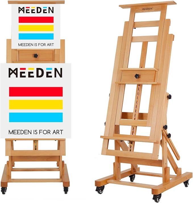 MEEDEN Movable Large H-Frame Easel: Holds Art Canvas Up to 79" for Studio | Professional Heavy Duty Easel Stand for Adults Artist, Solid Beech Wood Easels for Art Shows Gallery Home Painting, Natural
