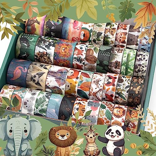 WAPETASHI Cute Washi Tape Set, 38 Rolls Animals Washi Tapes for Journaling Supplies, 25mm & 15mm Wide Kawaii Tape for Scrapbooking, Planners, DIY Crafts, Gift for Kids