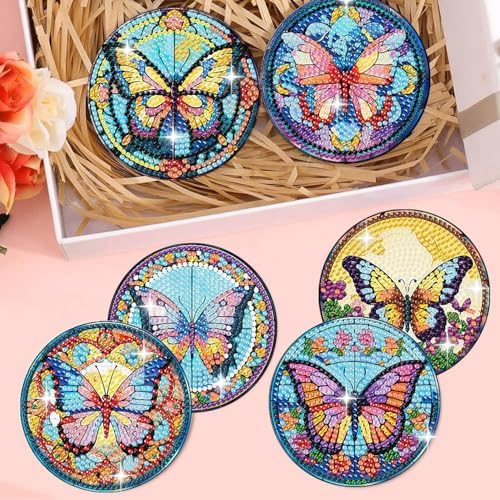 8 Pack Diamond Art Coasters,Butterfly Diamond Painting Coasters Kits