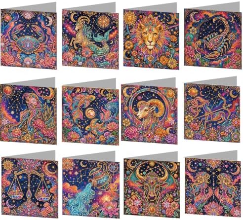 POETRYDRAW DIY Diamond Art Painting Greeting Card Kit, Creative Craft Set for Card Making，12 Zodiac Signs