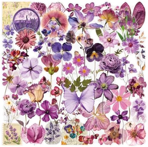 50PCS Transparent Flora Scrapbook Stickers, Flower-D | Vintage Aesthetic Flowers, Vinyl Waterproof, For Scrapbooks Travel Journal, For Water Bottles Laptop Phone