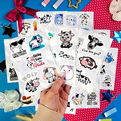 BulbaCraft 100Pcs Cow Stickers for Water Bottles, Laptop Decals, Cute Cow Gifts, Gifts for Women & Men