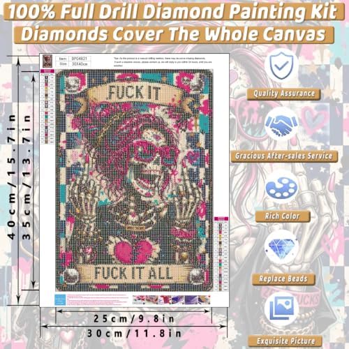 Skull Diamond Art Kits for Adults Funny Diamond Painting Kit for Beginner