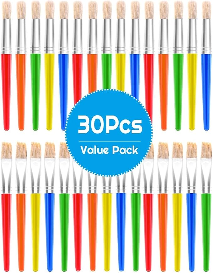 Anezus 30 Kids Paint Brushes Set with Jumbo Round Watercolor and Large Flat Craft Brushes (Pack of 2)
