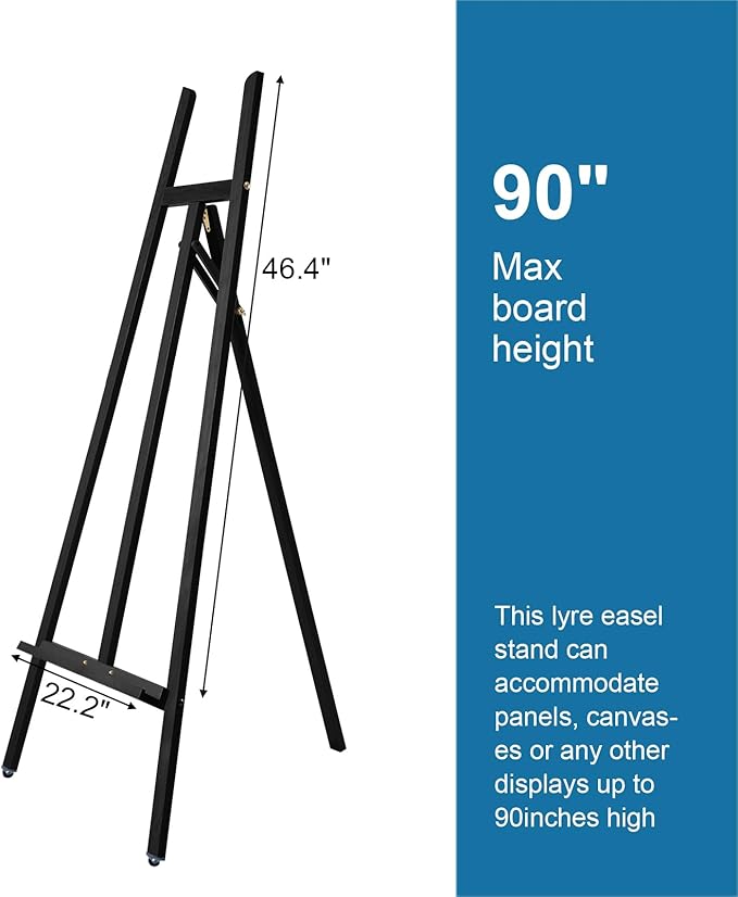 A-Frame Wooden Display Easel, Lyre Beechwood Studio Easel Stand, Black