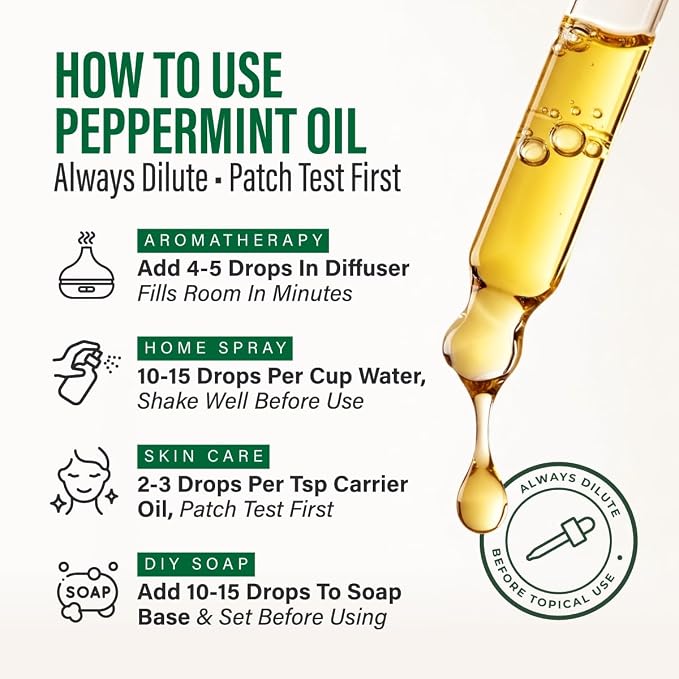 100% Pure Peppermint Essential Oil 4 Fl Oz - for Hair, Skin and Diffuser | Undiluted Mint Oil, Steam Distilled, GC/MS Tested, Non-GMO - for Aromatherapy, Scalp Care, Massage Blends