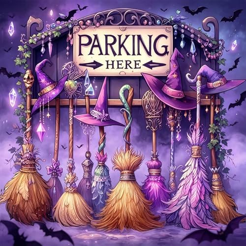 ckdiluy Halloween Diamond Art Kits for Adults Beginners, 5D DIY Witch Broom Diamond Painting Kits, Full Round Drill Magic Hat Diamonds Painting Dots Gem Art Crystal, Home Wall Decor 13.8X13.8 Inch