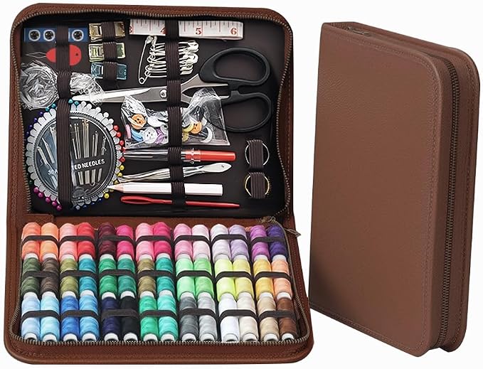 Obear Sewing Kit for Adults: 170 Pcs Sewing Supplies for Hand Mending Clothes, Emergency Repair for Home Travel Dorm, Brown (Gift for Mom, Grandma, Students)