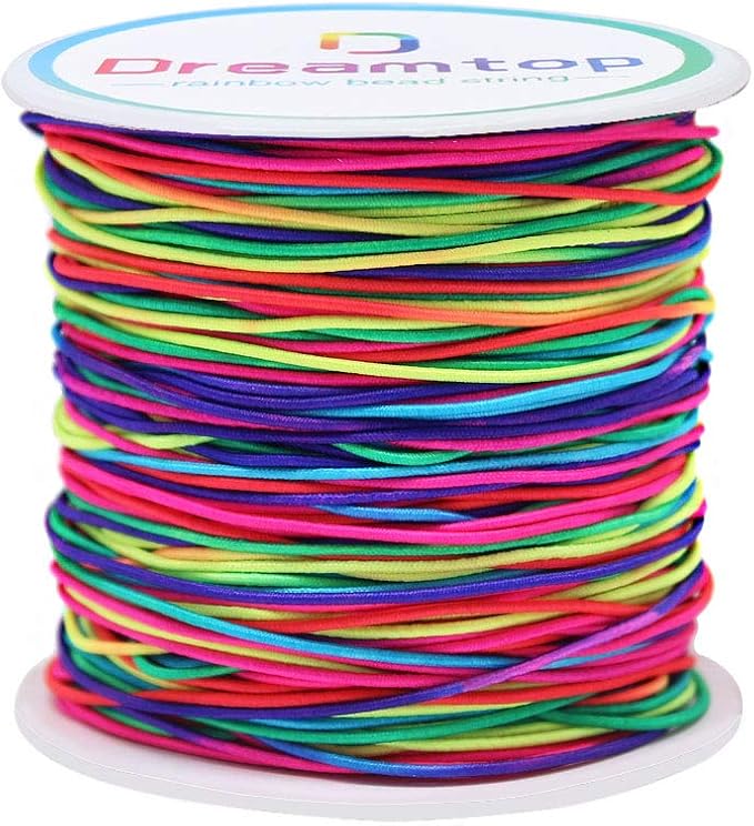 Dreamtop 1mm Stretchy Bracelet String, 330 Ft/100 Meters Rainbow Bead String Elastic String for Bracelet, Pony Bead String Elastic Cord for Jewelry Bracelet Making, Necklace String and Crafts