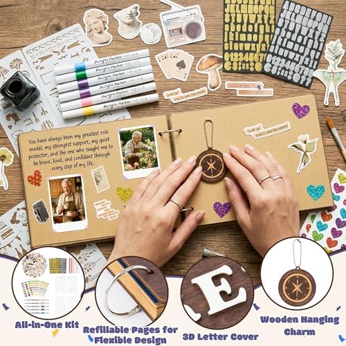 CY2SIDE Retirement Wooden Scrapbook Kit - 109PCS The Legend Has Retired Memory Book Gift for Men Women Coworker Teacher Parents, DIY Photo Book Keepsake Album for Retirement Party Farewell Celebration