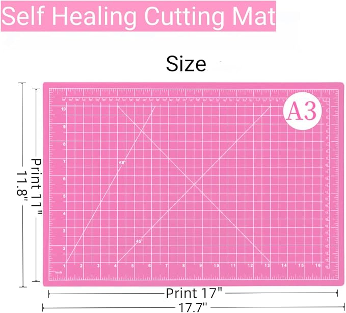 18"x12" Self Healing Cutting Mat, Sewing Mat for Crafts, Double Sided 5-Ply Table Cutting Board for Fabric Quilting Leather Modeling Hobby Project, Pink