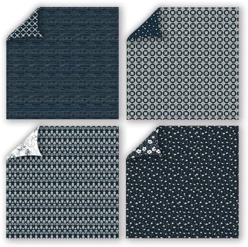 Classical Blue Double Sided Scrapbook Paper 12x12 Inch, 24 Sheets 24 Unique Patterns, 160gsm Acid Free Cardstock for Junk Journal Cardmaking Vintage Farmhouse Crafts