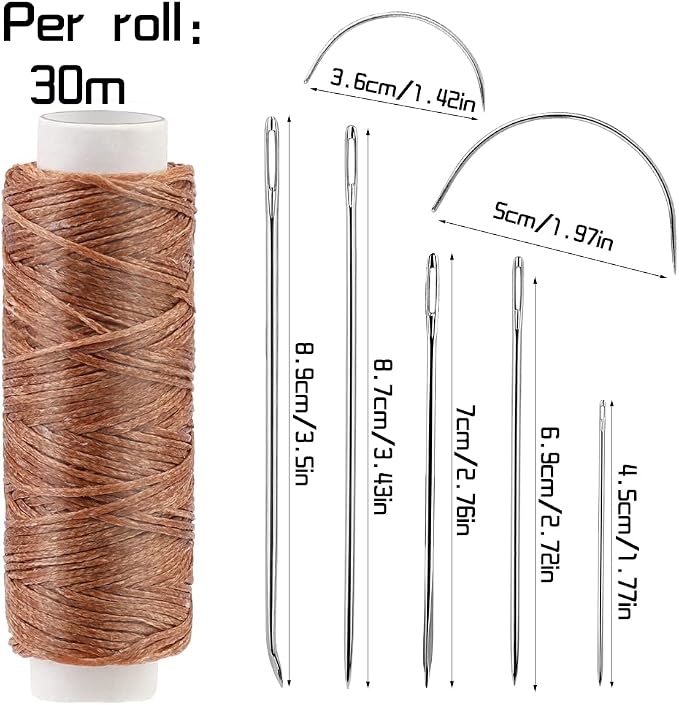 Ftyiwu Waxed Thread, Upholstery Needle and Thread 32 Yards Dark Khaki