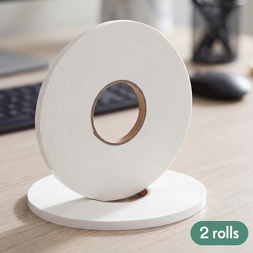Tatuo 2 Rolls Double Sided Foam Tape for Mounting,1/2 Inch by 66 Feet,White