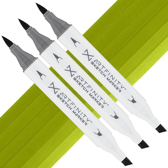 Artfinity Sketch Markers - Set of 3 - Poison YG3-6, Vibrant, Professional, Dye-Based Alcohol Markers for Artists, Drawing, Travel, & More
