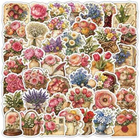 Vintage Aesthetic Flowers Stickers Flora Scrapbook Stickers