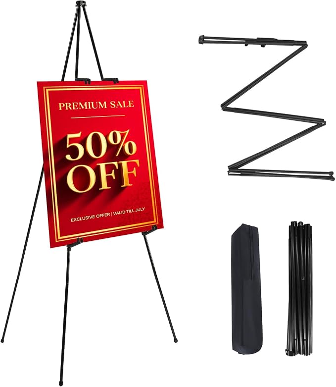 MXG Easel Display Stand, 66" Adjustable Black Easel for Painting & Signs