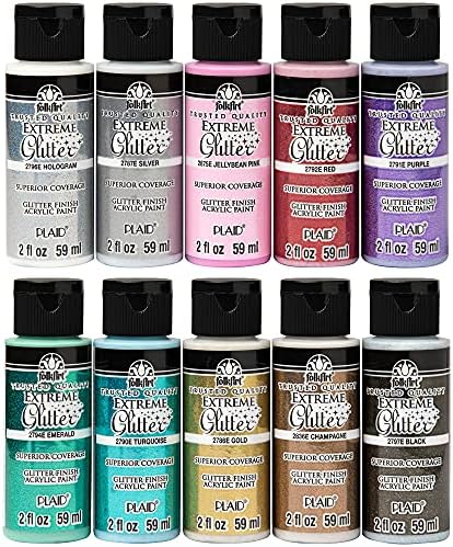FolkArt Extreme Glitter Acrylic Craft Paint Set Formulated to be Non-Toxic and Designed for Beginners and Artists, Ten 2 oz Bottles, 20 Fl Oz