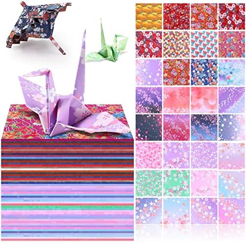 Lincia 480 Pieces Origami Paper Kit Japanese Washi 6 Inch Square Double Sided Sheet 32 Vivid Colors Sakura Cherry Flowers Colors for Hand Crafts Project Creativity Scrapbook Paper Beginner