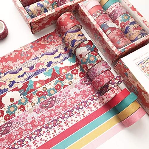 12 Rolls Washi Tape Set, Cherry Blossoms Floral Pattern Washi Masking Tape