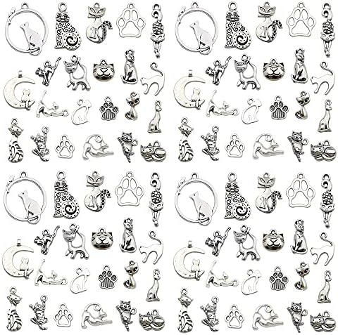 WOCRAFT 120pcs Antique Silver Cat Charm for Jewelry Making Alloy Cat Charms for DIY Crafts (SN015)
