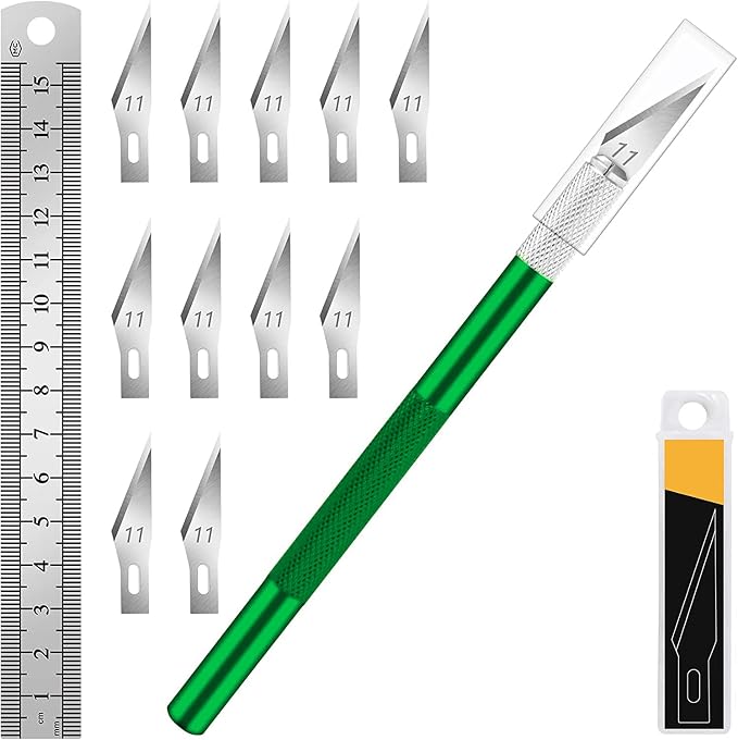 DIYSELF Craft Knife with 10 Extra #11 Blades, Precision Hobby Knife Set with Steel Ruler, Exacto Knife for Crafting, Polymer Clay, Pottery, Paper, Vinyl, Stencil & Model Making (Green) | Exacto Knife for Crafting, Hobby Knife Set for Polymer Clay, Pott...