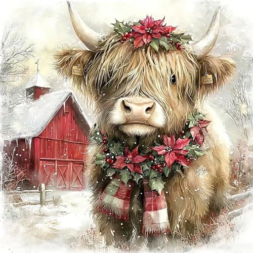 ijbnhd Christmas Diamond Art Kits for Adults Christmas Cow 14x14in