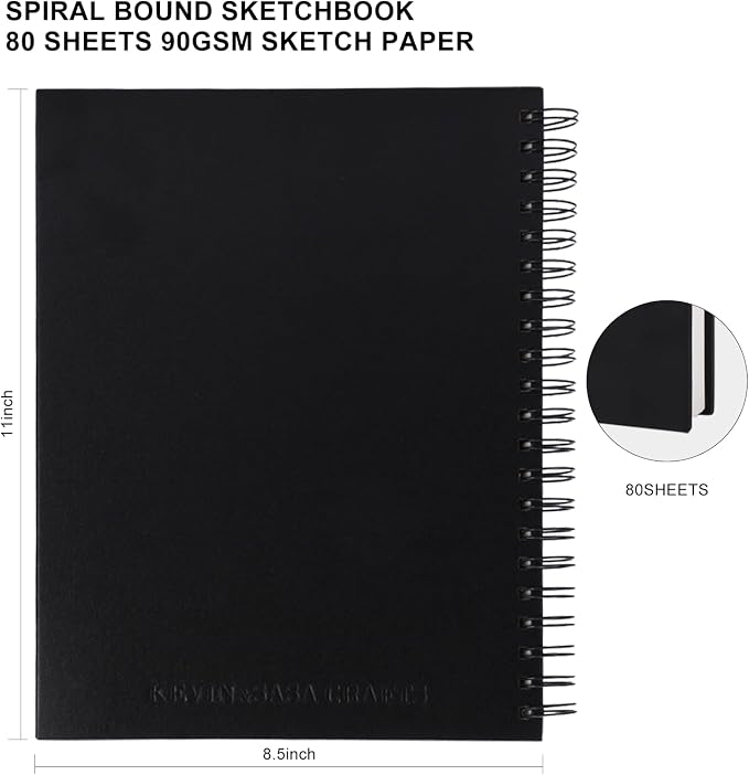 Hardbound Sketch Book, Spiral Bound, 8.5x11 inches | 80-Sheets, 90gsm Inner Paper, Acid Free Drawing Art Paper, Perfect for Kids and Adults