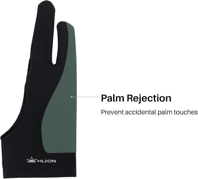HUION Palm Rejection Artist Glove, Left or Right Hand | Two-Finger Glove for Drawing Tablets, iPad, Monitor Painting and Paper Sketching