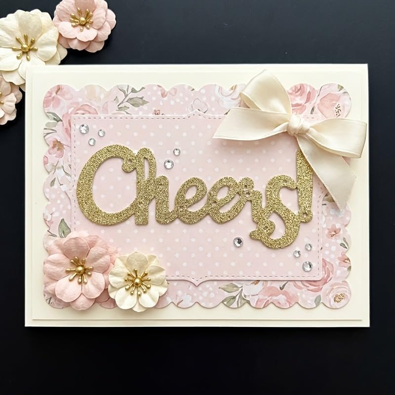 Lapoo Words Cutting Die for Scrapbooking - Durable, Cut Stencils for DIY Scrapbook Photo Album Decorative Paper Card, Card Making Supplies Party Wedding Decorations (Cheers 3 x 1.3 in)