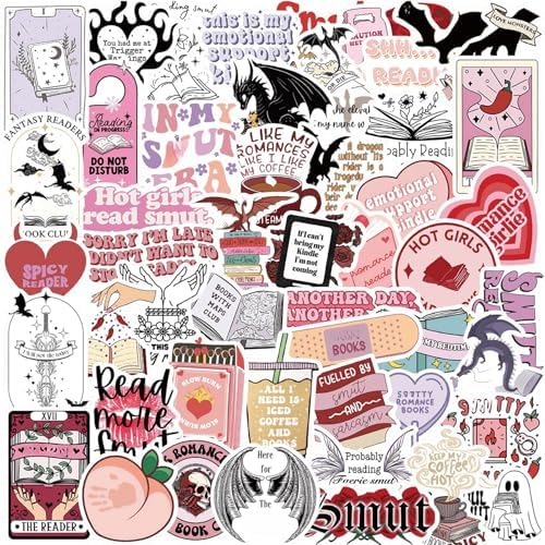 104 PCS Romance Book Stickers for Kindle- Bookish Fantasy Dragon Aesthetic Stickers for Kindle Case, Water Bottle, Scrapbook, Journal - Cute Book Lover Gifts for Adults Teens