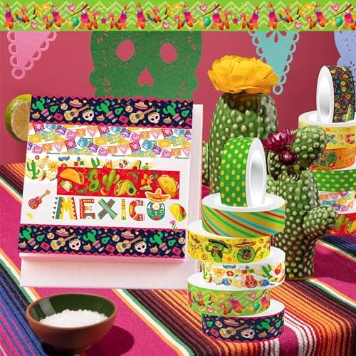 Mexican Fiesta Washi Tape 12 Rolls Mexican Fiesta Washi Tape Masking Decorative Cinco De Mayo Washi Tape for DIY Craft Gift Wrapping Handbook Sticker Scrapbook Journaling Party Favor