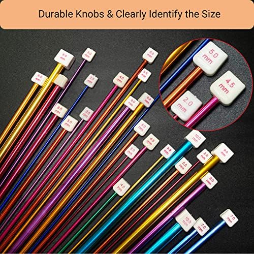 Hobekoee 60pcs Aluminum Knitting Needles Set,2mm-10mm